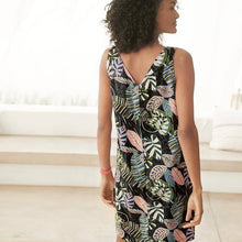 Load image into Gallery viewer, Navy Leaf Print Linen Blend Shift Dress - Allsport