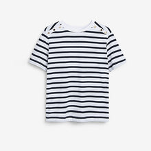 Load image into Gallery viewer, Navy/ Ecru Strioe Button Detail T-Shirt - Allsport