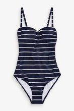 Load image into Gallery viewer, Navy Stripe Shape Enhancing Bandeau Swimsuit - Allsport