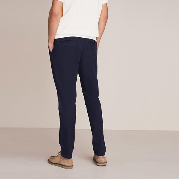 Navy Twin Pleat Relaxed Tapered Fit Stretch Chinos