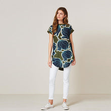 Load image into Gallery viewer, Khaki Green Floral Short Sleeve Longline Tunic - Allsport