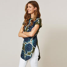 Load image into Gallery viewer, Khaki Green Floral Short Sleeve Longline Tunic - Allsport