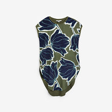Load image into Gallery viewer, Khaki Green Floral Short Sleeve Longline Tunic - Allsport
