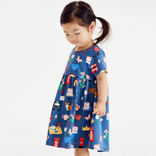 Load image into Gallery viewer, Blue Print Short Sleeve Dress (3mths-6yrs)