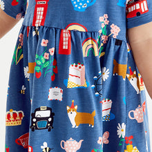 Load image into Gallery viewer, Blue Print Short Sleeve Dress (3mths-6yrs)