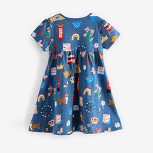 Load image into Gallery viewer, Blue Print Short Sleeve Dress (3mths-6yrs)