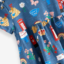 Load image into Gallery viewer, Blue Print Short Sleeve Dress (3mths-6yrs)