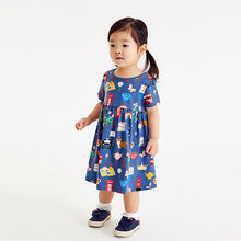 Load image into Gallery viewer, Blue Print Short Sleeve Dress (3mths-6yrs)