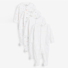 Load image into Gallery viewer, White Character 4 Pack Bright Elephant Baby Sleepsuits (0-12mths) - Allsport