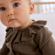 Load image into Gallery viewer, Chocolate Brown Frill Collar Cardigan (0mths-18mths) - Allsport
