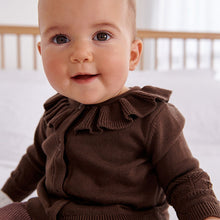Load image into Gallery viewer, Chocolate Brown Frill Collar Cardigan (0mths-18mths) - Allsport