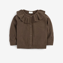 Load image into Gallery viewer, Chocolate Brown Frill Collar Cardigan (0mths-18mths) - Allsport