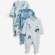 Load image into Gallery viewer, Blue Lion 3 Pack Embroidered Baby Sleepsuits (0mths-12mths)