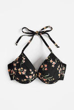 Load image into Gallery viewer, Black Ditsy Padded Underwired Bikini Top - Allsport