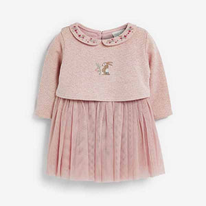Pink Baby Bunny Embroidery Detailed Tutu Dress (0mths-18mths)