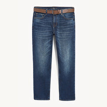 Load image into Gallery viewer, Blue Straight Fit Belted Jeans
