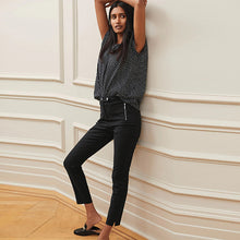 Load image into Gallery viewer, Black Elastic Back Skinny Zip Detail Trousers
