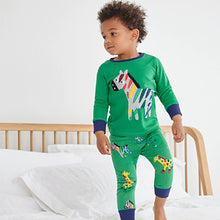Load image into Gallery viewer, Blue/Green/Yellow Animals Snuggle Pyjamas 3 Pack (12mths-6yrs)