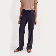 Load image into Gallery viewer, Navy Linen Blend Boot Cut Trousers - Allsport