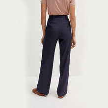 Load image into Gallery viewer, Navy Linen Blend Boot Cut Trousers - Allsport