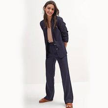Load image into Gallery viewer, Navy Linen Blend Boot Cut Trousers - Allsport