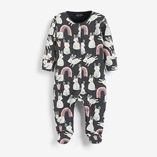 Load image into Gallery viewer, Monochrome Bunny 3 Pack Baby Sleepsuits (0-18mths)