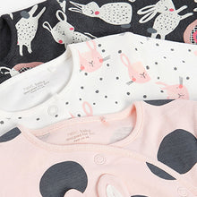 Load image into Gallery viewer, Monochrome Bunny 3 Pack Baby Sleepsuits (0-18mths)