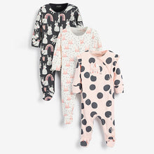 Load image into Gallery viewer, Monochrome Bunny 3 Pack Baby Sleepsuits (0-18mths)