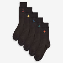 Load image into Gallery viewer, Black Multi Stag Embroidered Stag 5 Pack Socks - Allsport