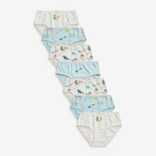 Load image into Gallery viewer, 7 Pack Blue / Ecru Dinosaur Briefs (2-12yrs) - Allsport