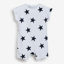 Load image into Gallery viewer, Navy Blue Star and Stripe 4 Pack Baby Printed Rompers (0mths-18mths)