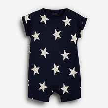 Load image into Gallery viewer, Navy Blue Star and Stripe 4 Pack Baby Printed Rompers (0mths-18mths)