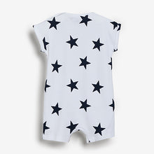 Load image into Gallery viewer, Navy Blue Star and Stripe 4 Pack Baby Printed Rompers (0mths-18mths)