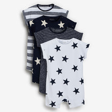 Load image into Gallery viewer, Navy Blue Star and Stripe 4 Pack Baby Printed Rompers (0mths-18mths)