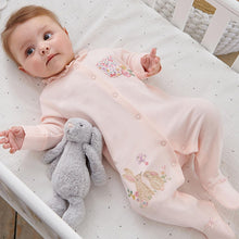 Load image into Gallery viewer, 3 Pack Pink Embroidered Detail Baby Sleepsuits (0-18mths) - Allsport