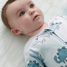 Load image into Gallery viewer, 2 Pack Blue Dinosaur Zip Baby Sleepsuits (0mths-18mths) - Allsport