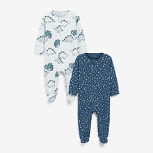 Load image into Gallery viewer, 2 Pack Blue Dinosaur Zip Baby Sleepsuits (0mths-18mths) - Allsport