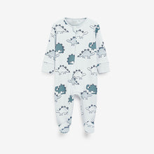 Load image into Gallery viewer, 2 Pack Blue Dinosaur Zip Baby Sleepsuits (0mths-18mths) - Allsport