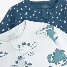 Load image into Gallery viewer, 2 Pack Blue Dinosaur Zip Baby Sleepsuits (0mths-18mths) - Allsport