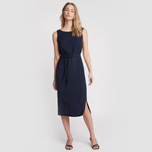 Load image into Gallery viewer, Navy Linen Blend Belted Dress - Allsport