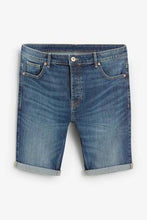 Load image into Gallery viewer, Dark Blue Skinny Fit Vintage Wash Denim Shorts - Allsport