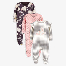 Load image into Gallery viewer, Pink/Charcoal Grey 3 Pack Bunny Sleepsuits (0mths-18mths) - Allsport