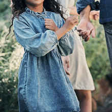 Load image into Gallery viewer, Denim Frill Neck Dress (3-12yrs)