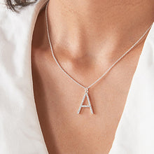Load image into Gallery viewer, Silver Tone Pavé Initial Necklace