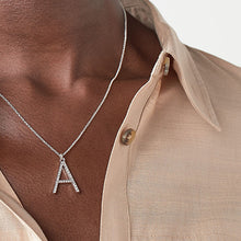 Load image into Gallery viewer, Silver Tone Pavé Initial Necklace