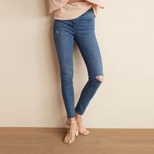 Load image into Gallery viewer, Mid Blue Ripped Power Stretch Denim Leggings - Allsport