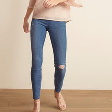 Load image into Gallery viewer, Mid Blue Ripped Power Stretch Denim Leggings - Allsport