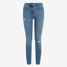 Load image into Gallery viewer, Mid Blue Ripped Power Stretch Denim Leggings - Allsport
