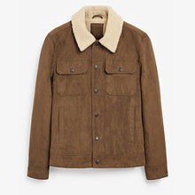Load image into Gallery viewer, Tan Brown Faux Suede Borg Collared Trucker Jacket