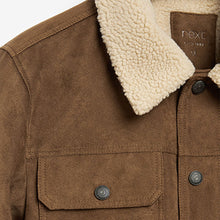 Load image into Gallery viewer, Tan Brown Faux Suede Borg Collared Trucker Jacket